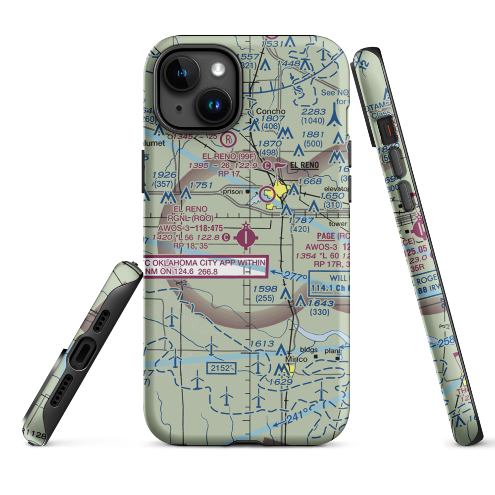 El Reno Regional Airport (RQO) VFR Sectional  Tough iPhone Case iPhone 15 Plus model shown