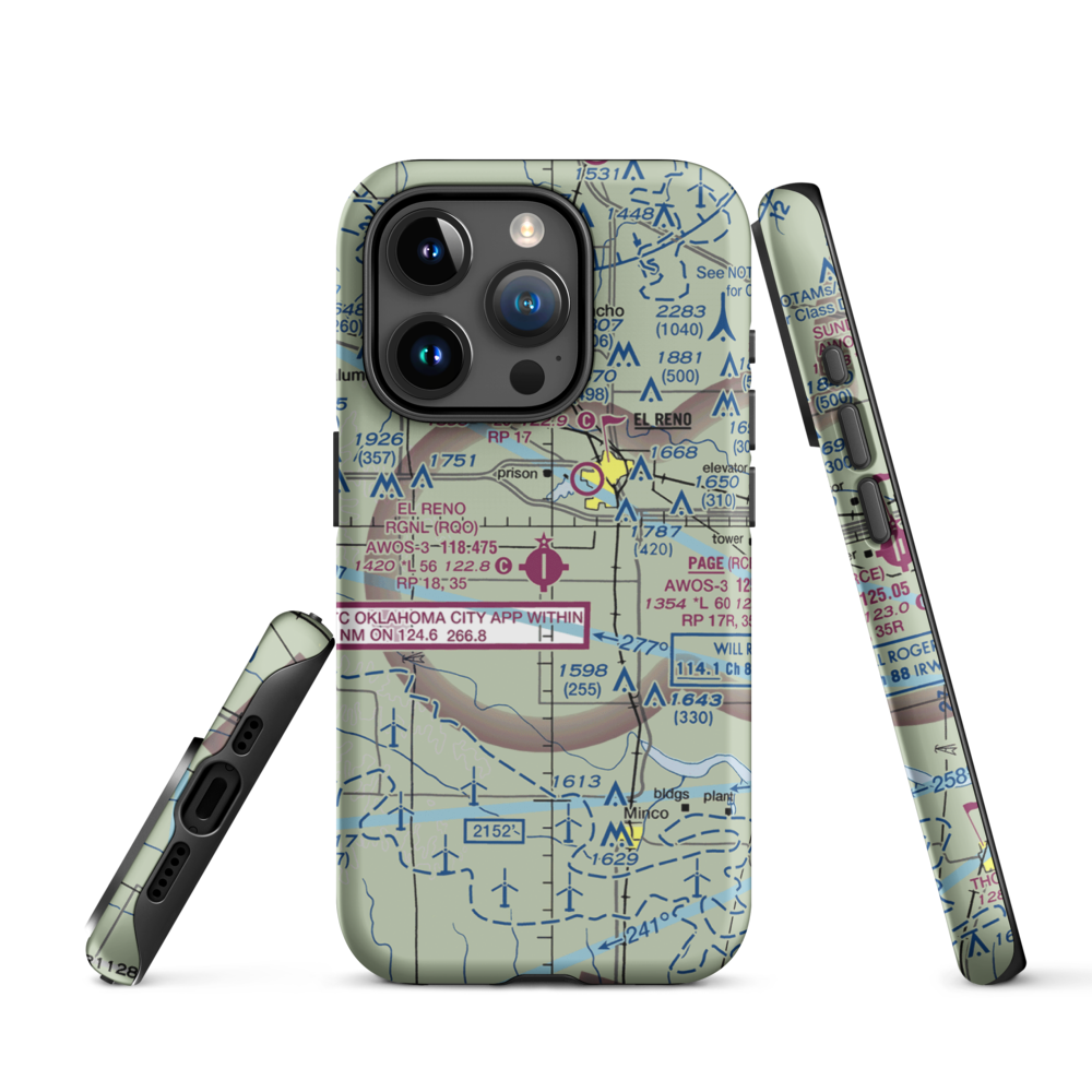 El Reno Regional Airport (RQO) VFR Sectional  Tough iPhone Case iPhone 15 Pro model shown
