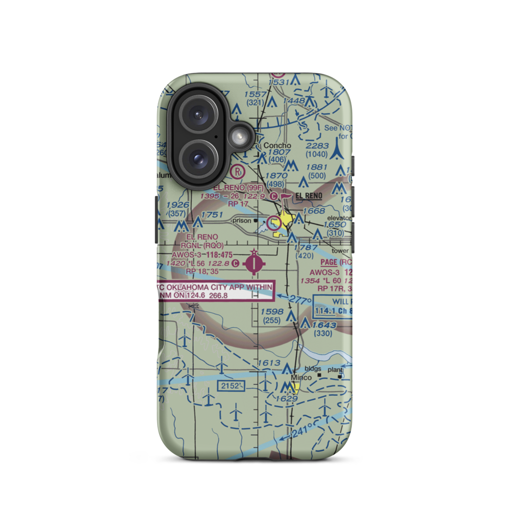 El Reno Regional Airport (RQO) VFR Sectional  Tough iPhone Case iPhone 16 model shown