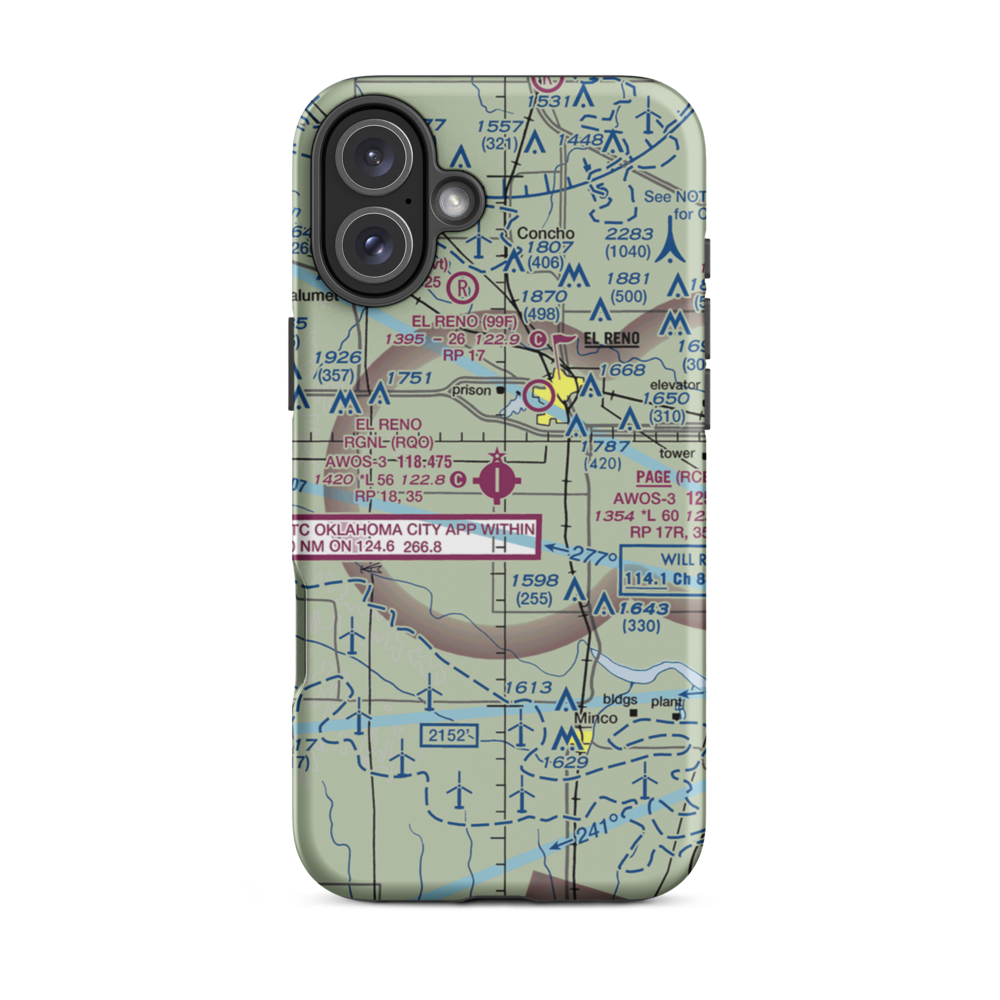 El Reno Regional Airport (RQO) VFR Sectional  Tough iPhone Case iPhone 16 Plus model shown