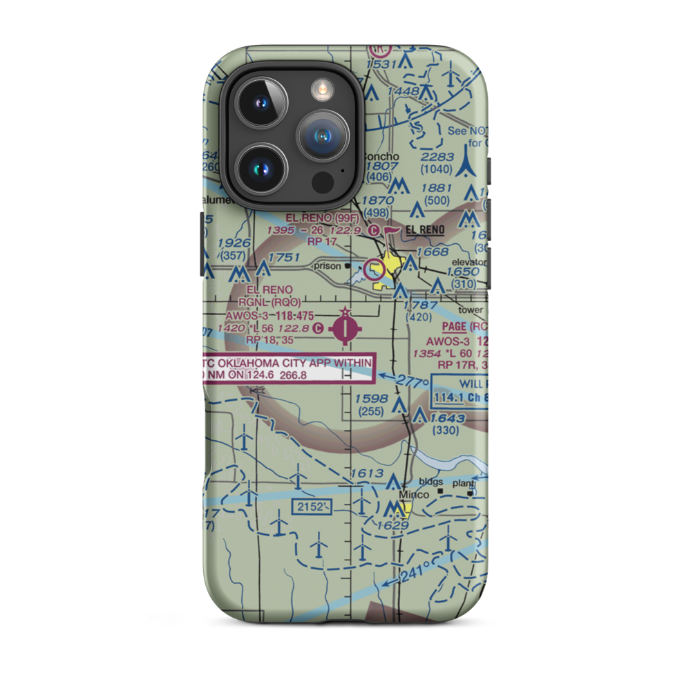 El Reno Regional Airport (RQO) VFR Sectional  Tough iPhone Case iPhone 16 Pro Max model shown
