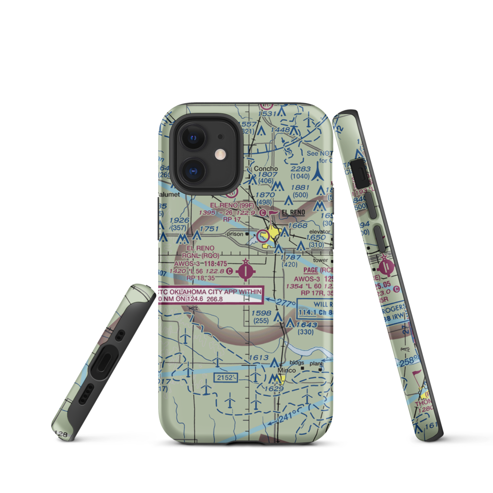 El Reno Regional Airport (RQO) VFR Sectional  Tough iPhone Case iPhone 12 mini model shown