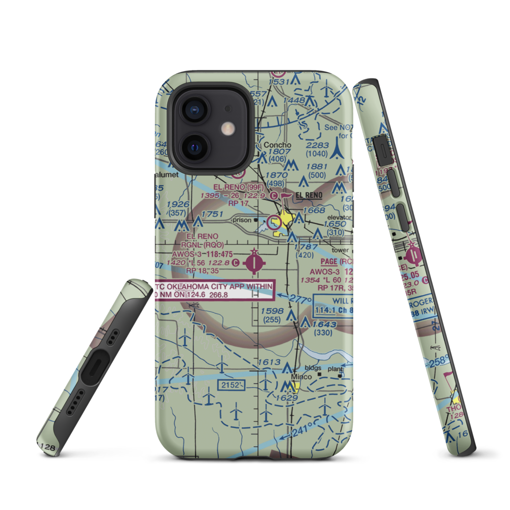 El Reno Regional Airport (RQO) VFR Sectional  Tough iPhone Case iPhone 12 model shown