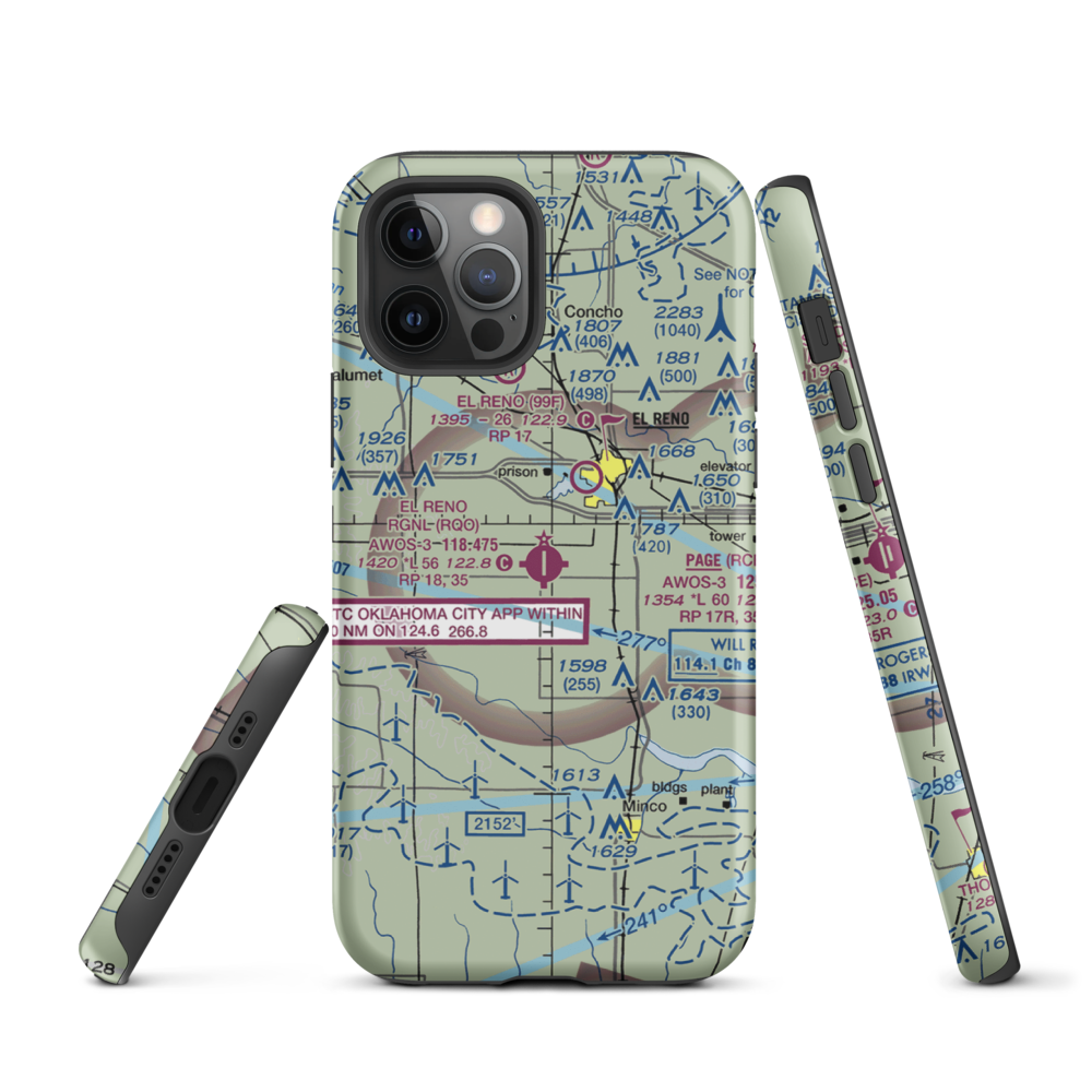 El Reno Regional Airport (RQO) VFR Sectional  Tough iPhone Case iPhone 12 Pro model shown