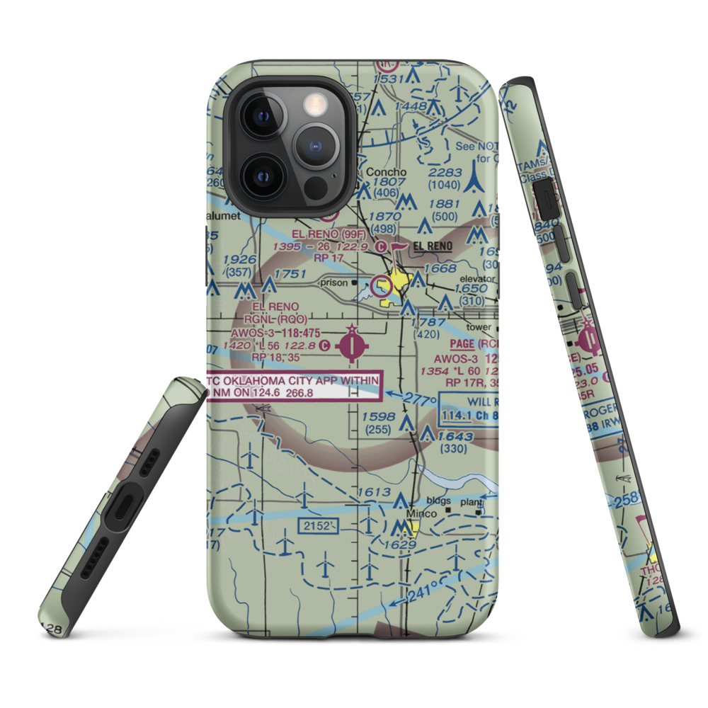 El Reno Regional Airport (RQO) VFR Sectional  Tough iPhone Case iPhone 12 Pro Max model shown