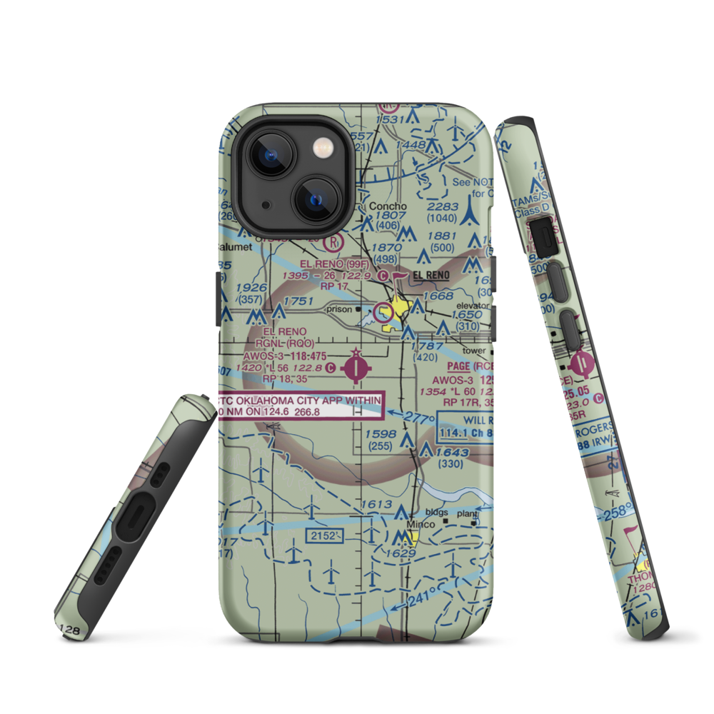El Reno Regional Airport (RQO) VFR Sectional  Tough iPhone Case iPhone 13 model shown