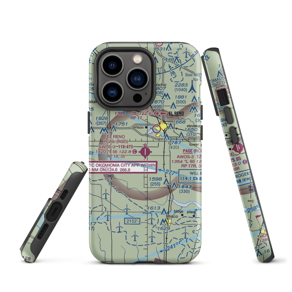 El Reno Regional Airport (RQO) VFR Sectional  Tough iPhone Case iPhone 13 Pro model shown