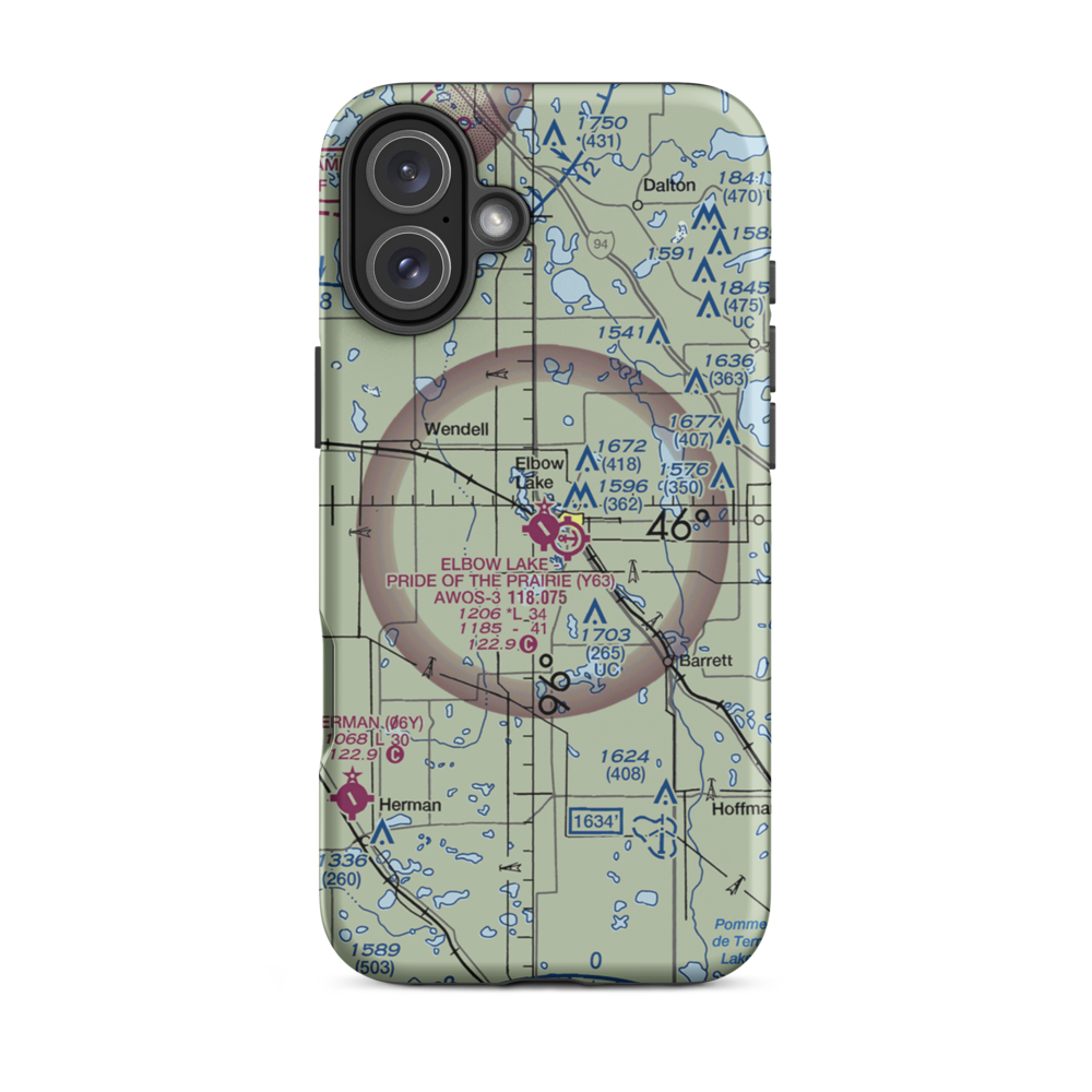 Elbow Lake Municipal - Pride of the Prairie Airport (Y63) VFR Sectional  Tough iPhone Case iPhone 16 Plus model shown