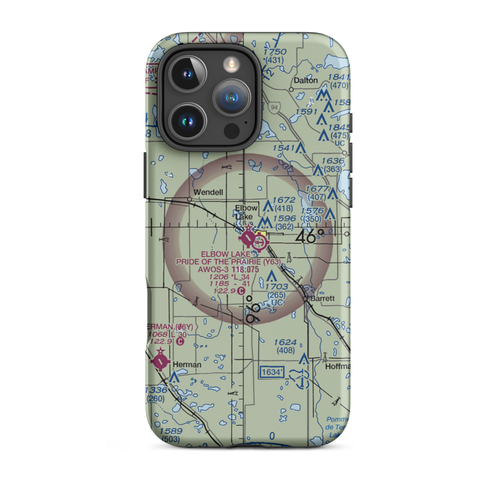 Elbow Lake Municipal - Pride of the Prairie Airport (Y63) VFR Sectional  Tough iPhone Case iPhone 16 Pro Max model shown