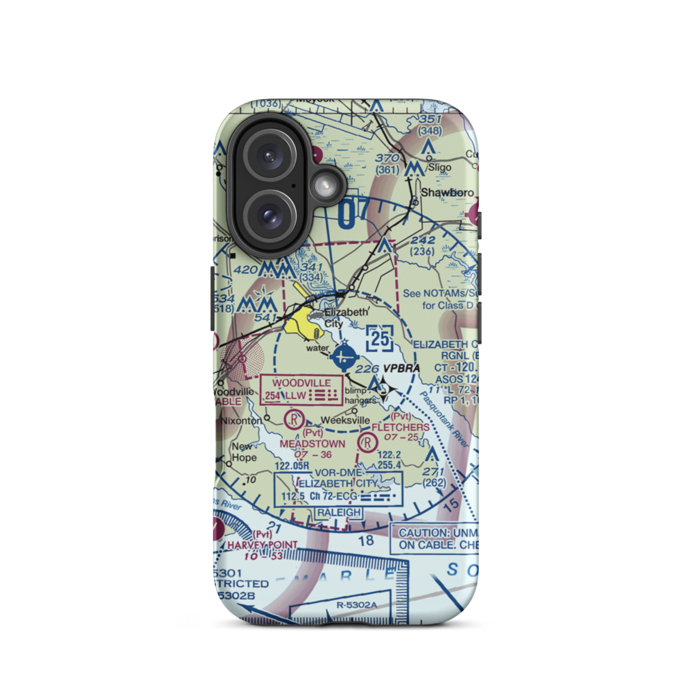 Elizabeth City Regional Airport & Coast Guard Air Station (ECG) VFR Sectional  Tough iPhone Case iPhone 16 model shown