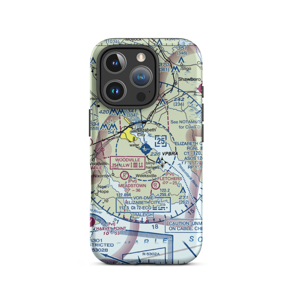 Elizabeth City Regional Airport & Coast Guard Air Station (ECG) VFR Sectional  Tough iPhone Case iPhone 16 Pro model shown