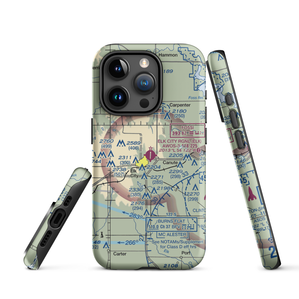 Elk City Regional Business Airport (ELK) VFR Sectional  Tough iPhone Case iPhone 15 Pro model shown