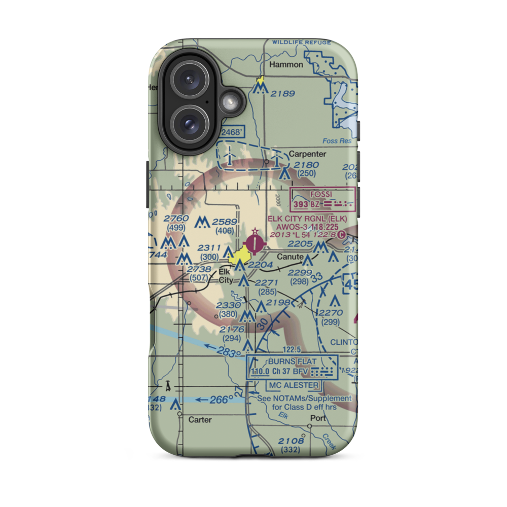 Elk City Regional Business Airport (ELK) VFR Sectional  Tough iPhone Case iPhone 16 Plus model shown