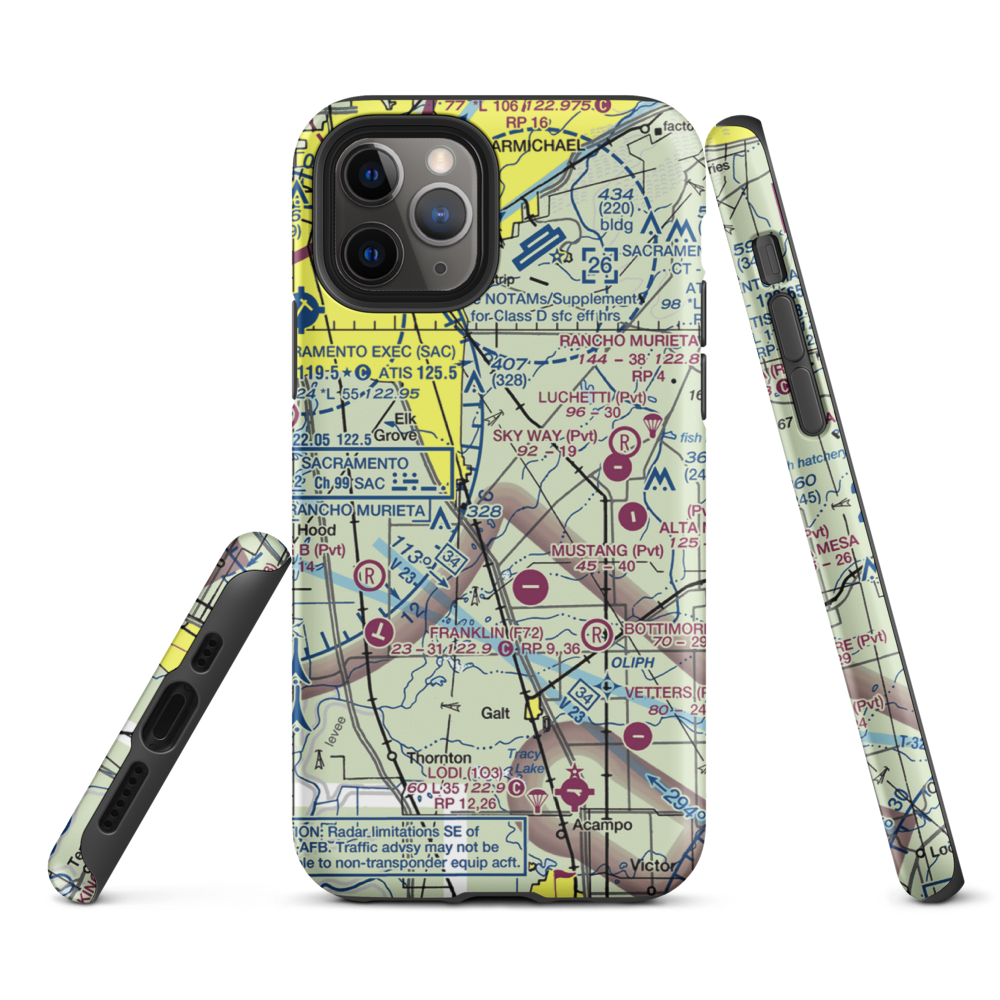 Elk Grove Airport (E27) VFR Sectional  Tough iPhone Case iPhone 11 Pro model shown