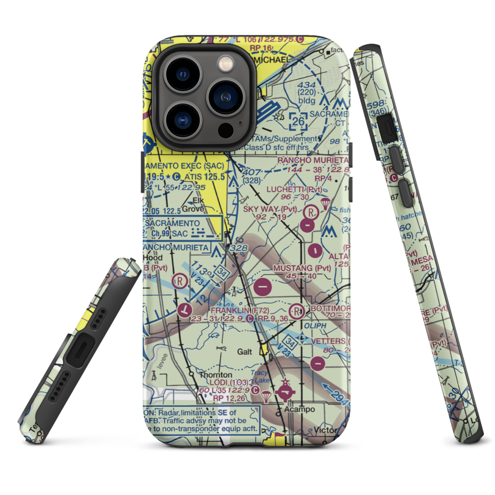 Elk Grove Airport (E27) VFR Sectional  Tough iPhone Case iPhone 13 Pro Max model shown