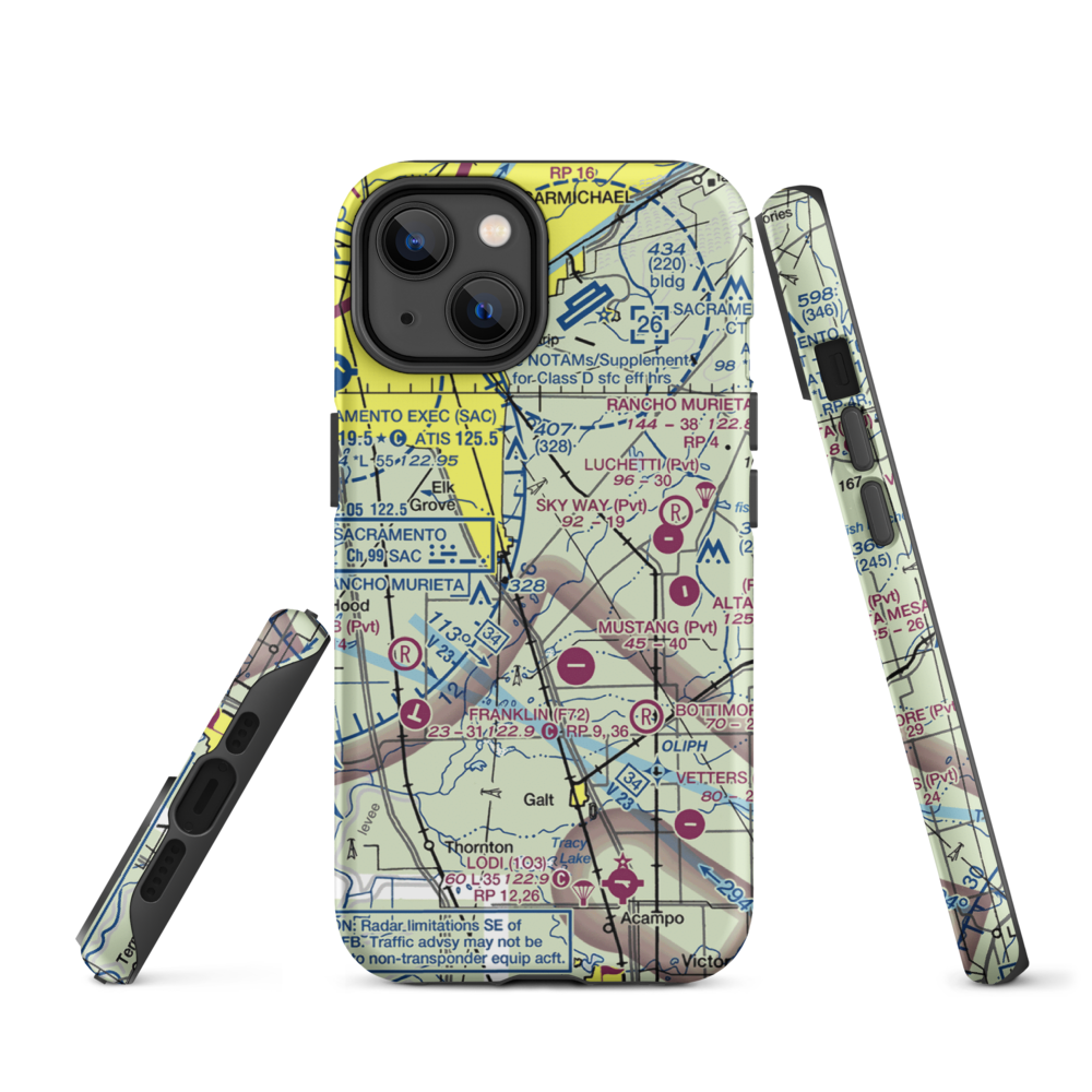 Elk Grove Airport (E27) VFR Sectional  Tough iPhone Case iPhone 14 model shown