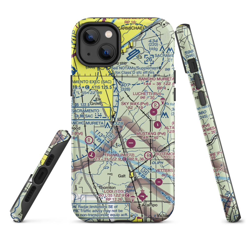 Elk Grove Airport (E27) VFR Sectional  Tough iPhone Case iPhone 14 Plus model shown