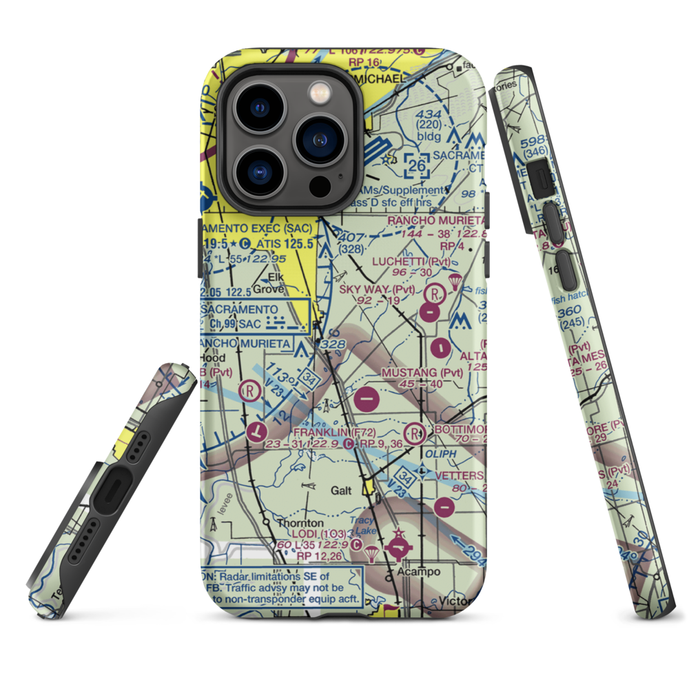 Elk Grove Airport (E27) VFR Sectional  Tough iPhone Case iPhone 14 Pro Max model shown