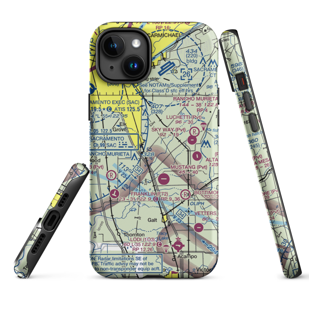 Elk Grove Airport (E27) VFR Sectional  Tough iPhone Case iPhone 15 Plus model shown