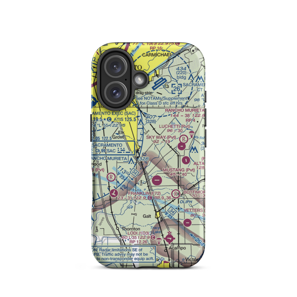 Elk Grove Airport (E27) VFR Sectional  Tough iPhone Case iPhone 16 model shown