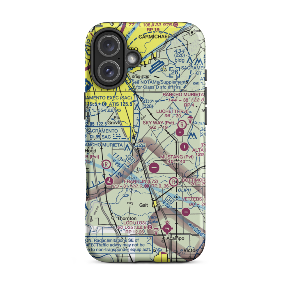 Elk Grove Airport (E27) VFR Sectional  Tough iPhone Case iPhone 16 Plus model shown