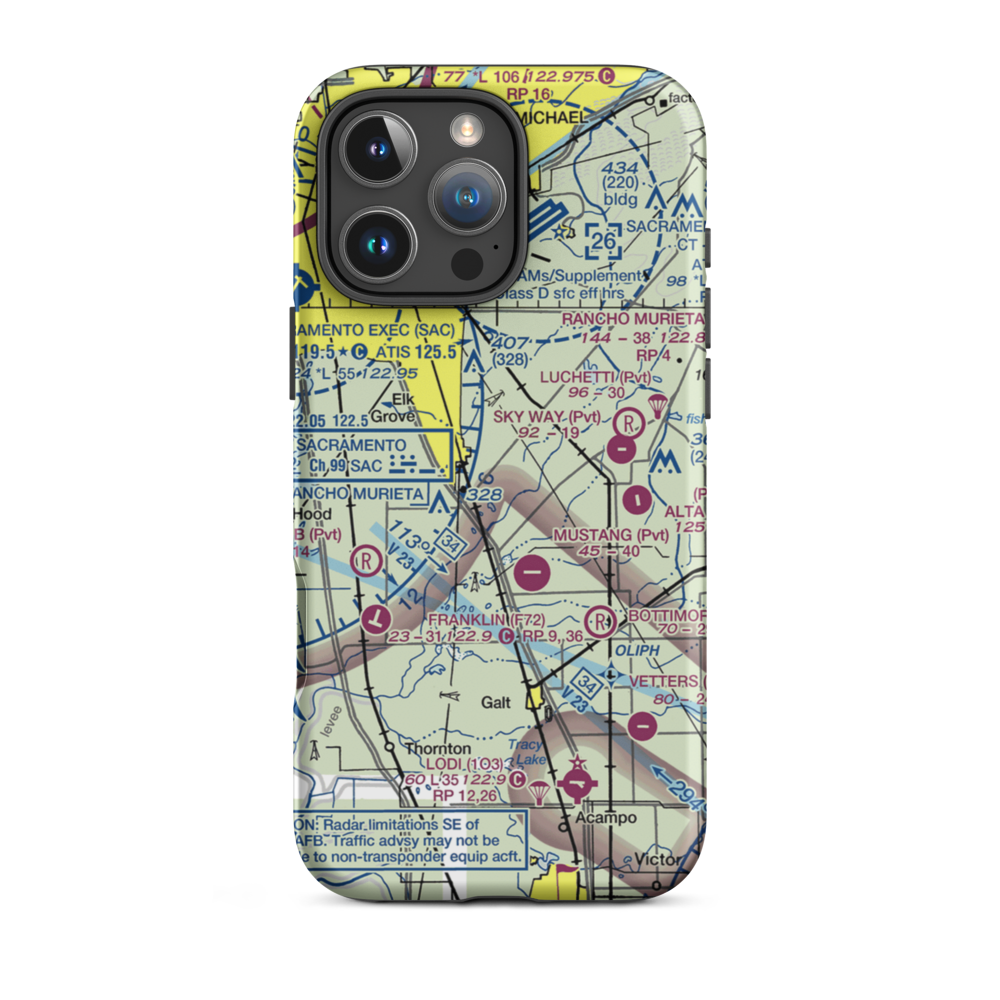 Elk Grove Airport (E27) VFR Sectional  Tough iPhone Case iPhone 16 Pro Max model shown