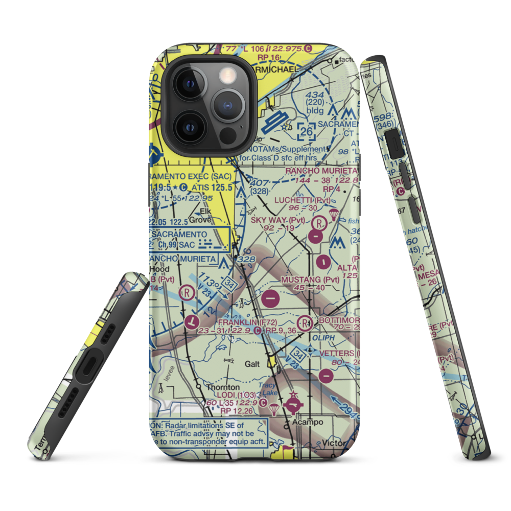 Elk Grove Airport (E27) VFR Sectional  Tough iPhone Case iPhone 12 Pro Max model shown