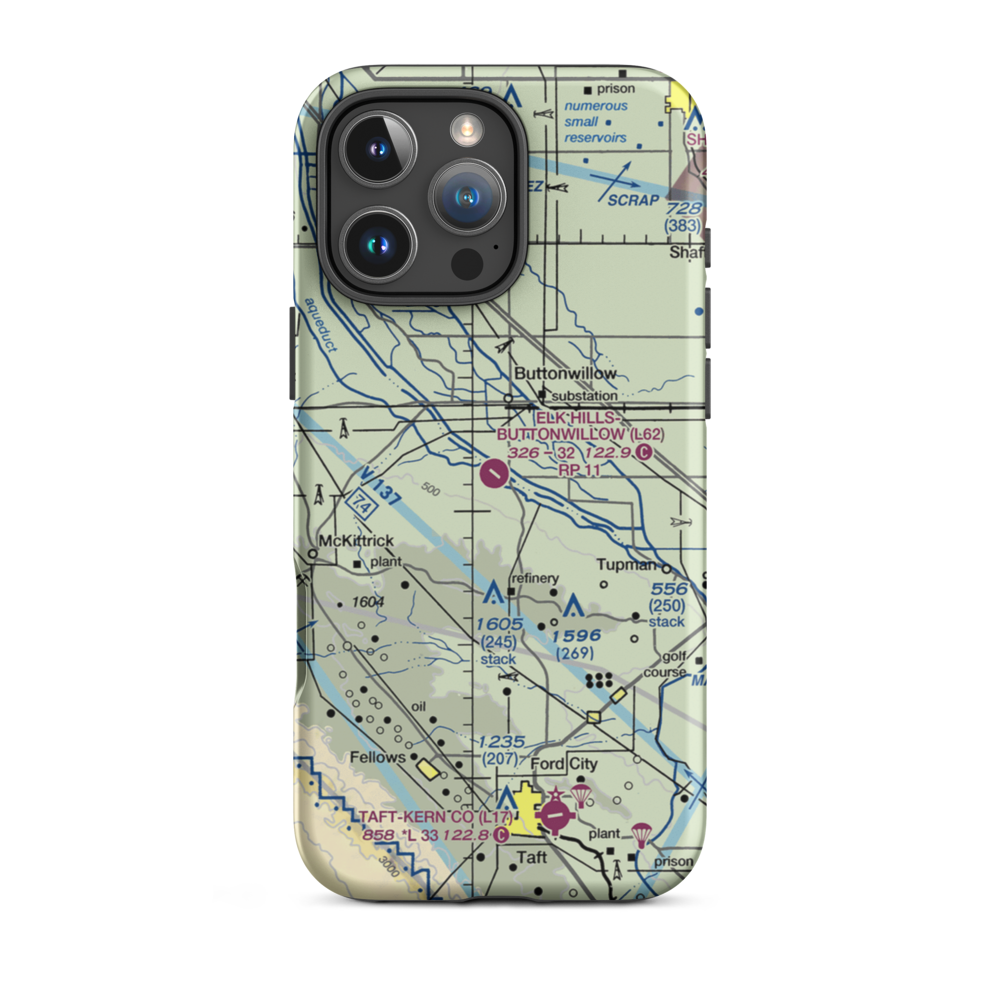 Elk Hills Buttonwillow Airport (L62) VFR Sectional  Tough iPhone Case iPhone 16 Pro Max model shown