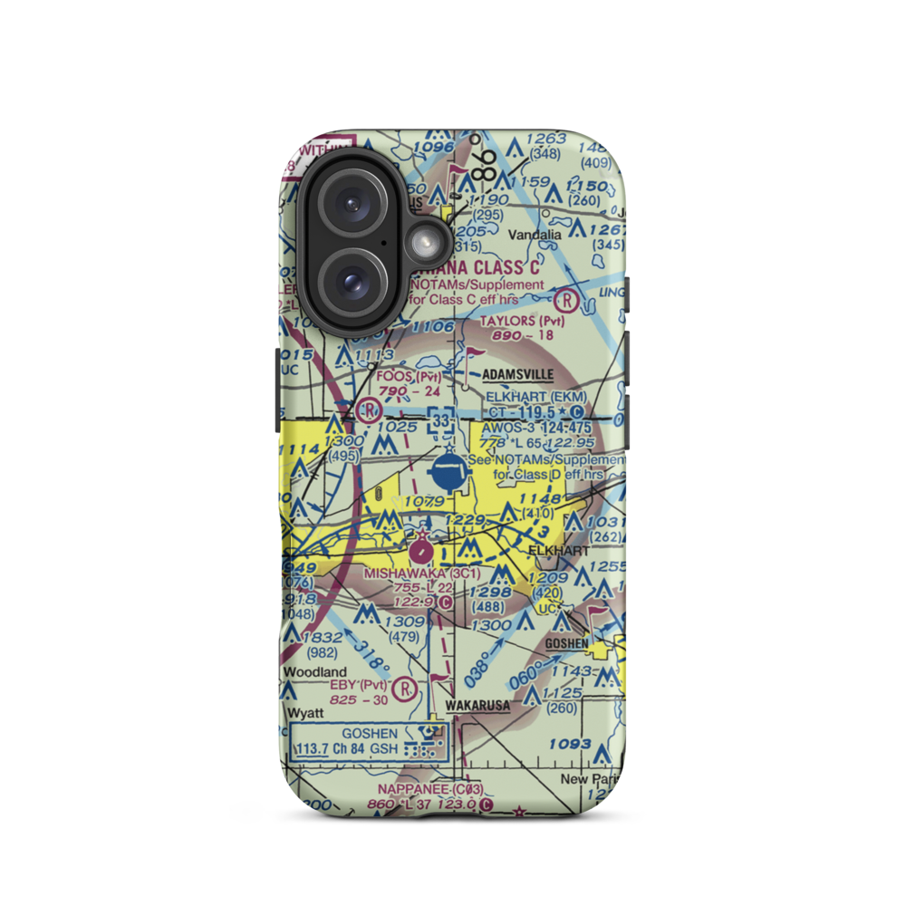 Elkhart Municipal Airport (EKM) VFR Sectional  Tough iPhone Case iPhone 16 model shown