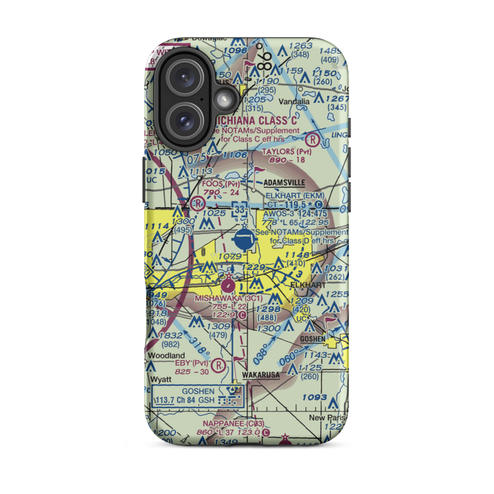 Elkhart Municipal Airport (EKM) VFR Sectional  Tough iPhone Case iPhone 16 Plus model shown
