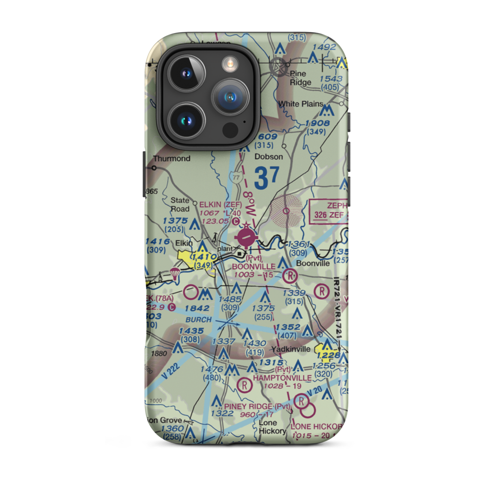Elkin Municipal Airport (ZEF) VFR Sectional  Tough iPhone Case iPhone 16 Pro Max model shown
