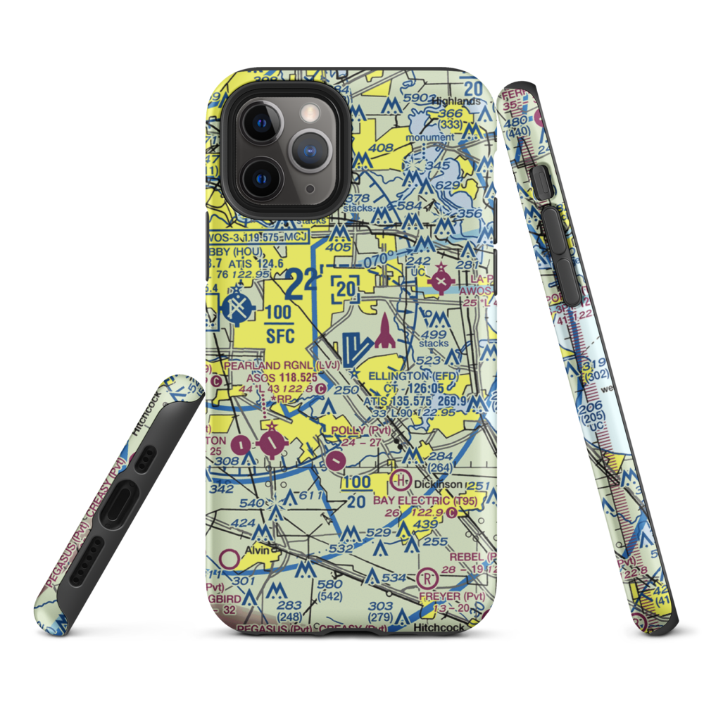 Ellington Airport (EFD) VFR Sectional  Tough iPhone Case iPhone 11 Pro model shown