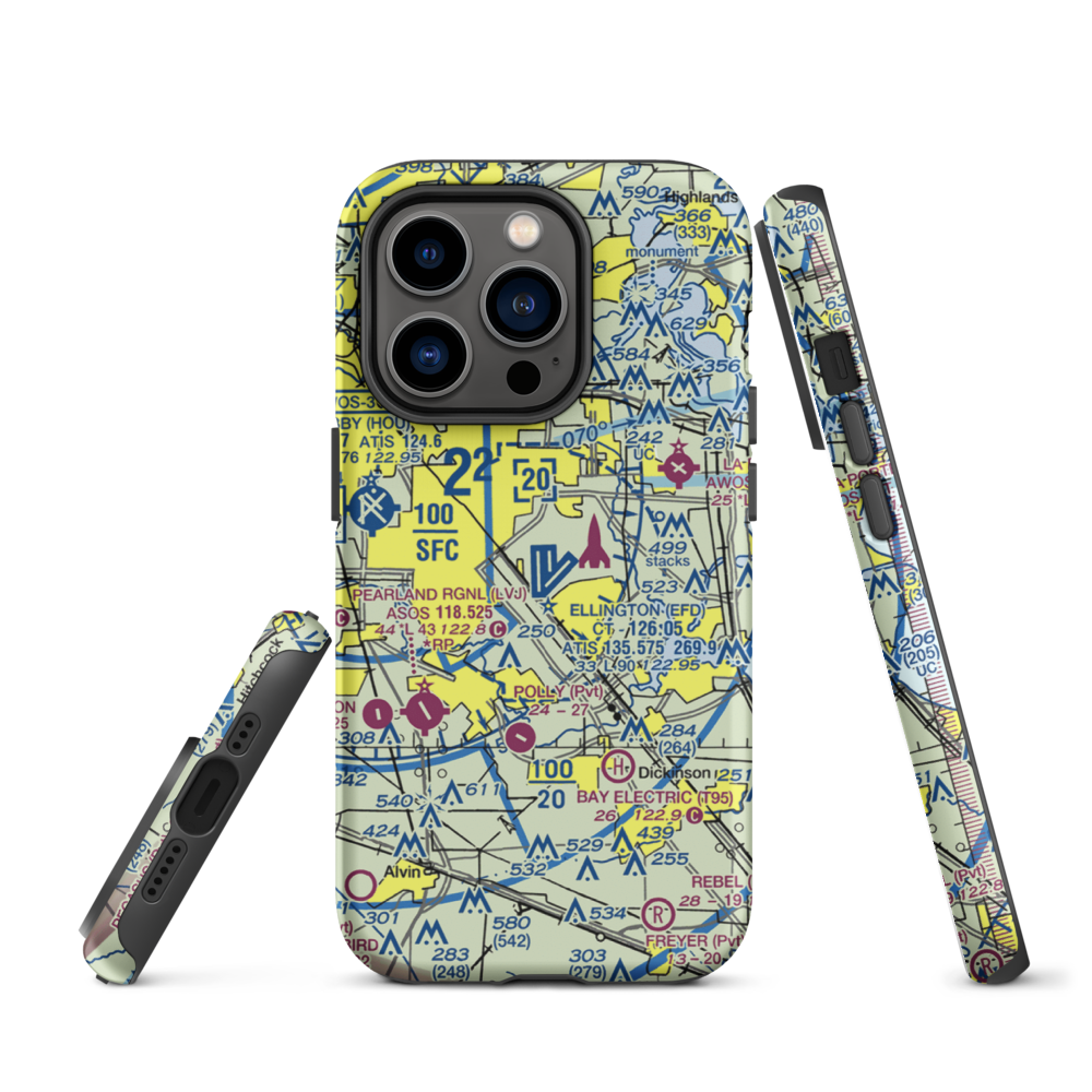 Ellington Airport (EFD) VFR Sectional  Tough iPhone Case iPhone 14 Pro model shown