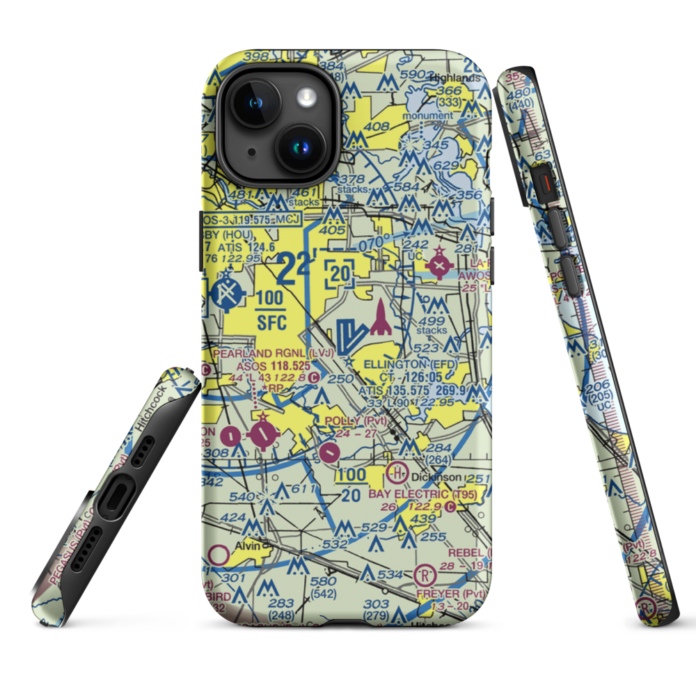 Ellington Airport (EFD) VFR Sectional  Tough iPhone Case iPhone 15 Plus model shown