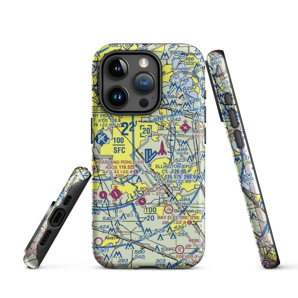 Ellington Airport (EFD) VFR Sectional  Tough iPhone Case iPhone 15 Pro model shown