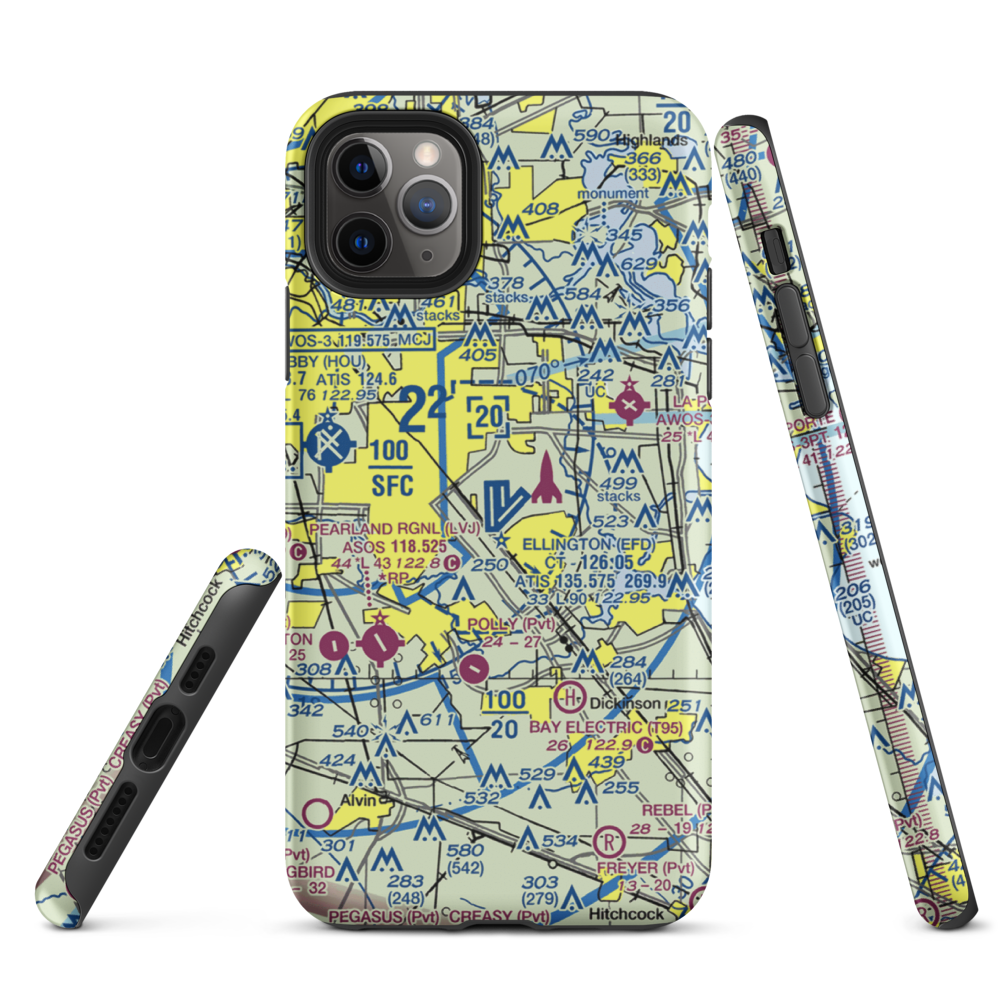 Ellington Airport (EFD) VFR Sectional  Tough iPhone Case iPhone 11 Pro Max model shown