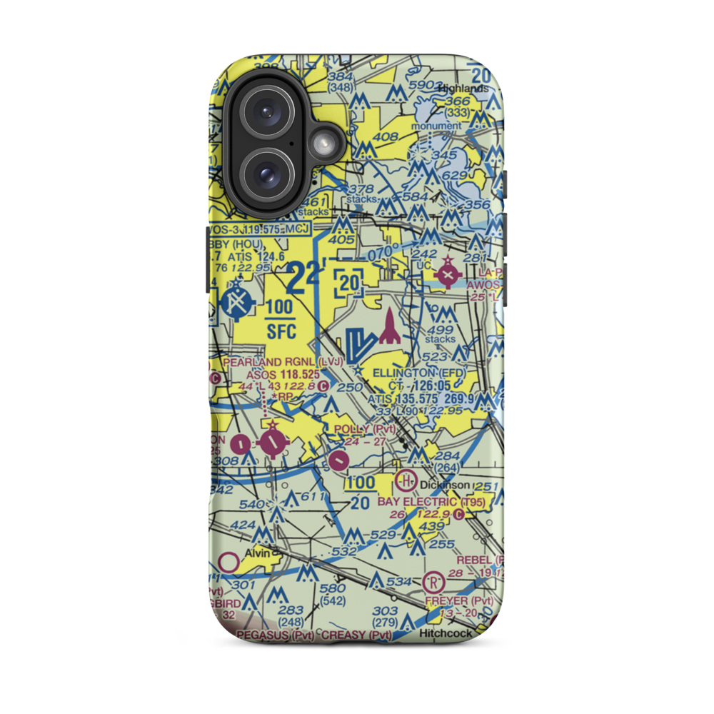 Ellington Airport (EFD) VFR Sectional  Tough iPhone Case iPhone 16 Plus model shown