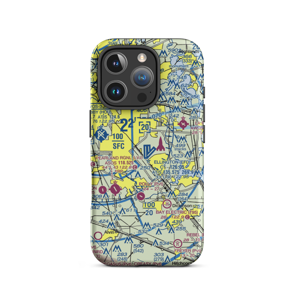 Ellington Airport (EFD) VFR Sectional  Tough iPhone Case iPhone 16 Pro model shown