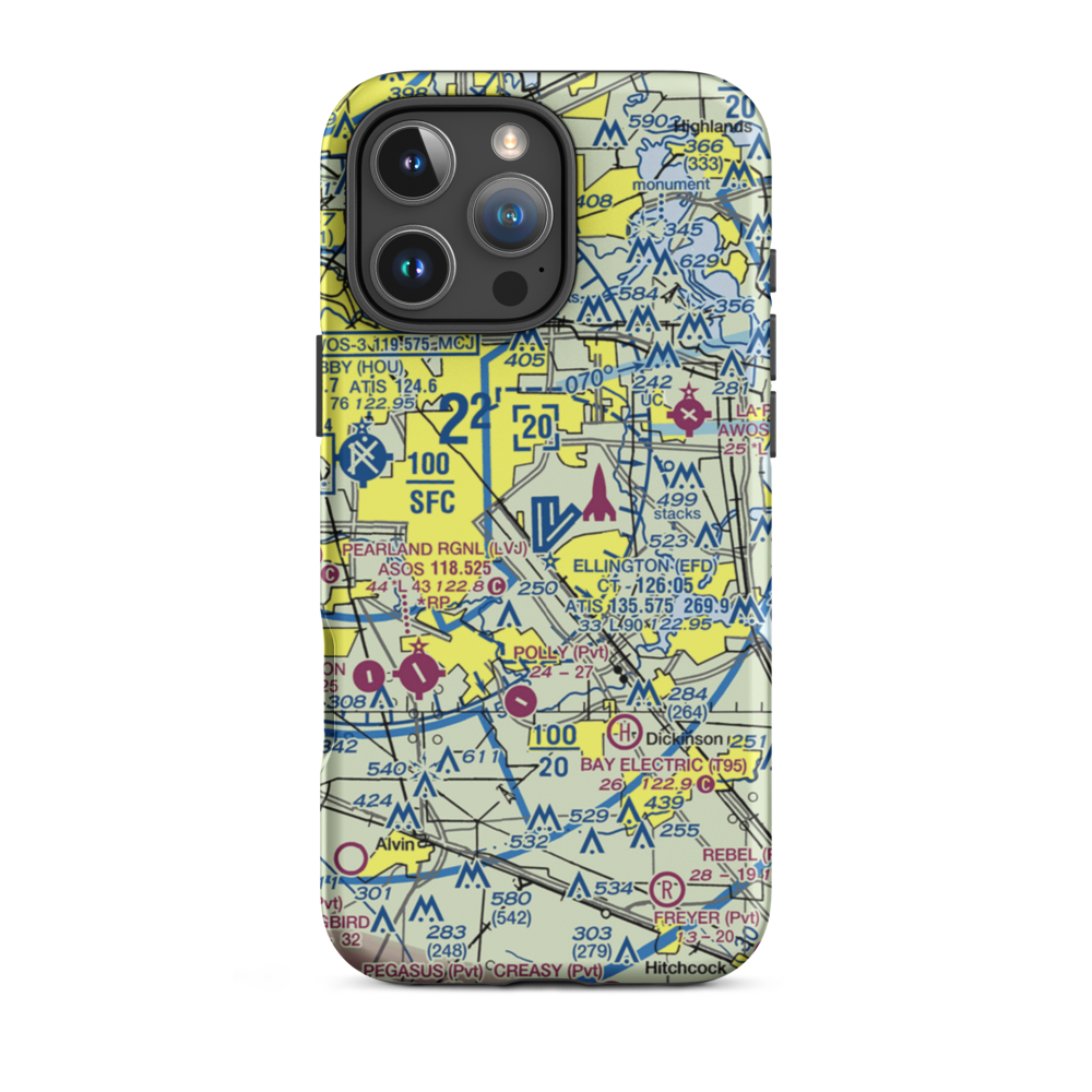 Ellington Airport (EFD) VFR Sectional  Tough iPhone Case iPhone 16 Pro Max model shown