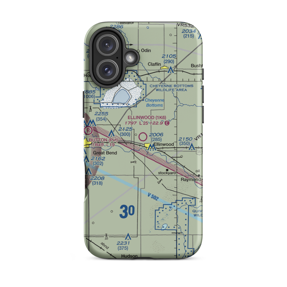 Ellinwood Municipal Airport (1K6) VFR Sectional  Tough iPhone Case iPhone 16 Plus model shown