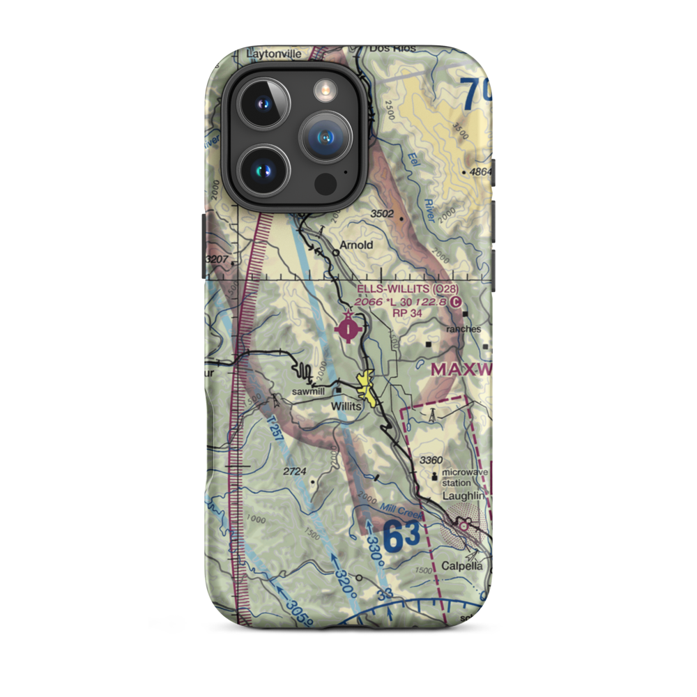 Ells Field Willits Municipal Airport (O28) VFR Sectional  Tough iPhone Case iPhone 16 Pro Max model shown