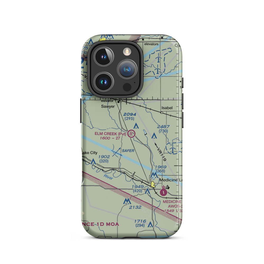 Elm Creek Farms Airport (99KS) VFR Sectional  Tough iPhone Case iPhone 16 Pro model shown