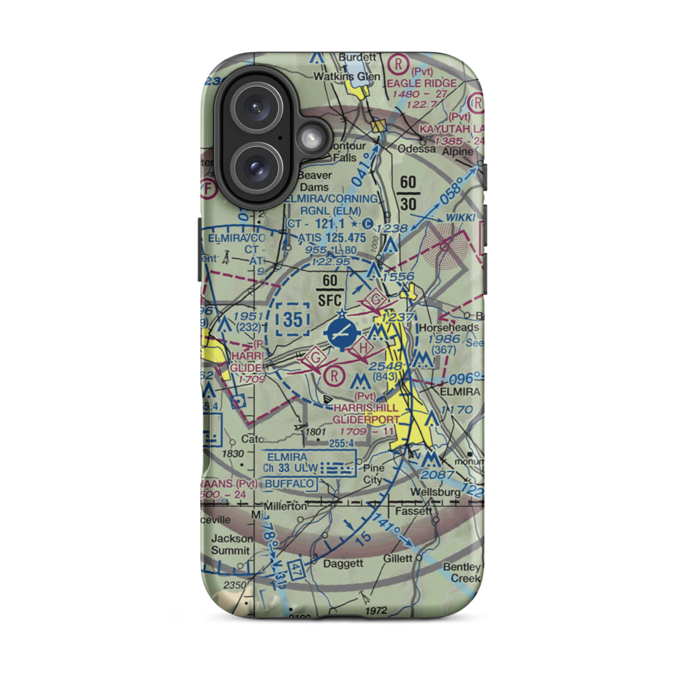 Elmira Corning Regional Airport (ELM) VFR Sectional  Tough iPhone Case iPhone 16 Plus model shown