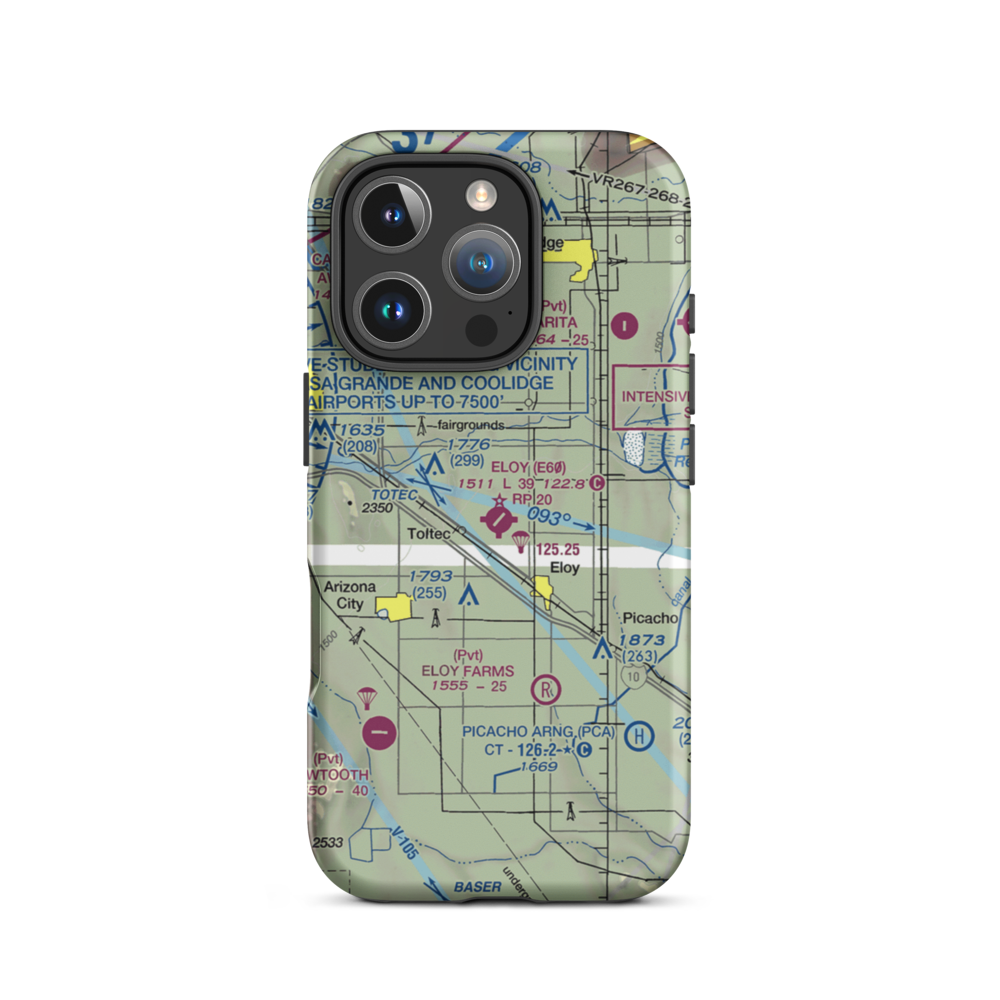 Eloy Municipal Airport (E60) VFR Sectional  Tough iPhone Case iPhone 16 Pro model shown