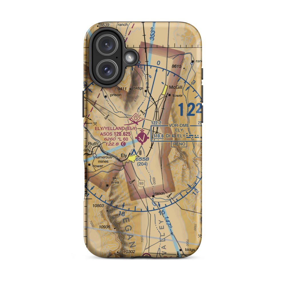 Ely Airport Yelland Field (ELY) VFR Sectional  Tough iPhone Case iPhone 16 Plus model shown