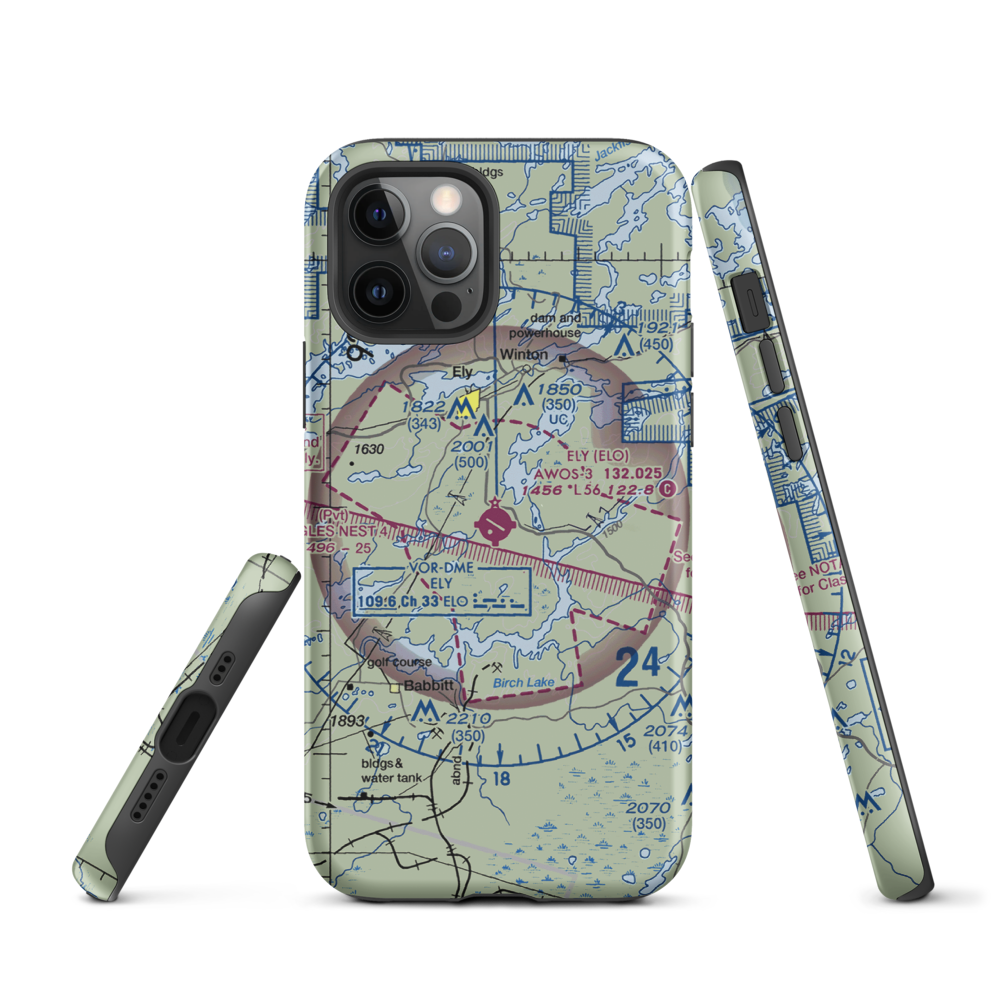 Ely Municipal Airport (ELO) VFR Sectional  Tough iPhone Case iPhone 12 Pro model shown