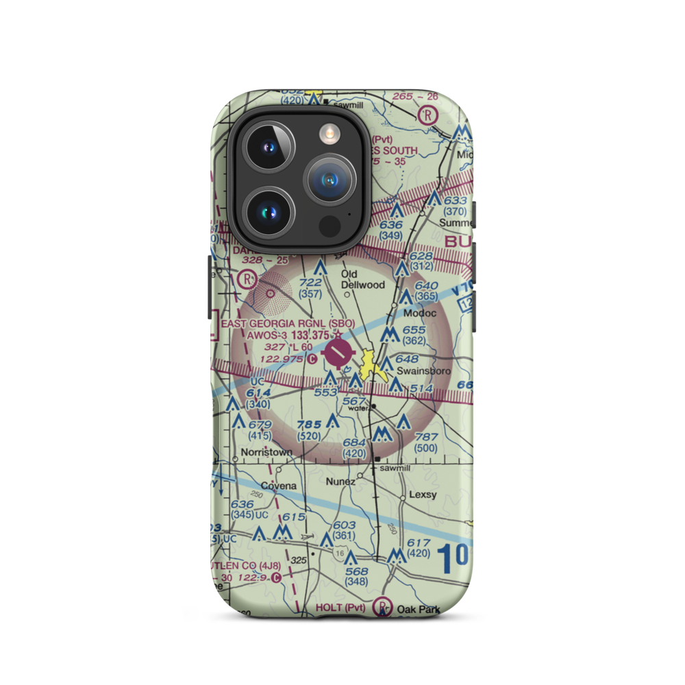 Emanuel County Airport (SBO) VFR Sectional  Tough iPhone Case iPhone 16 Pro model shown