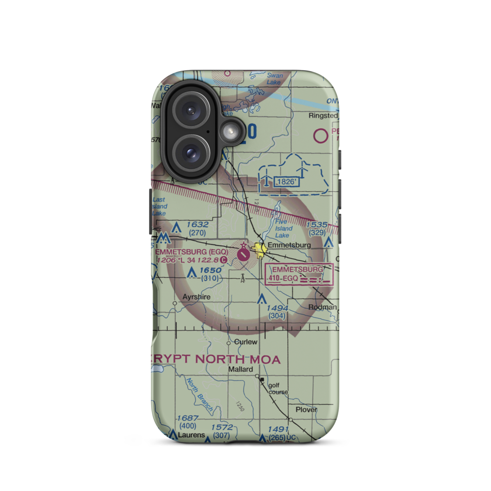 Emmetsburg Municipal Airport (EGQ) VFR Sectional  Tough iPhone Case iPhone 16 model shown