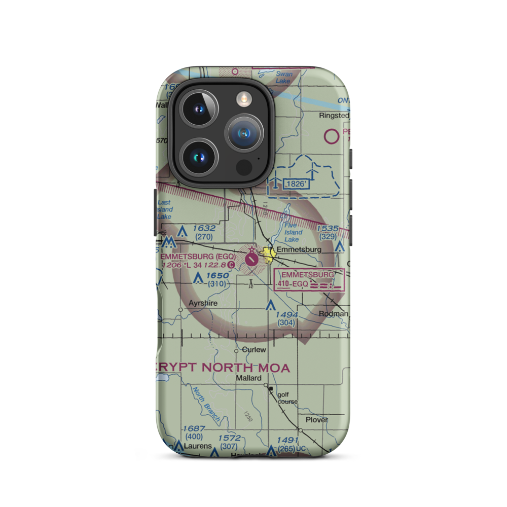 Emmetsburg Municipal Airport (EGQ) VFR Sectional  Tough iPhone Case iPhone 16 Pro model shown