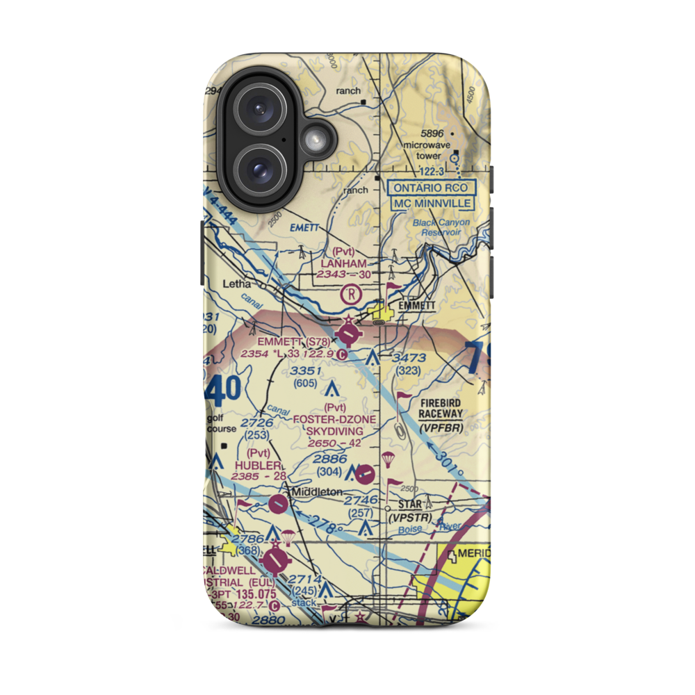 Emmett Municipal Airport (S78) VFR Sectional  Tough iPhone Case iPhone 16 Plus model shown